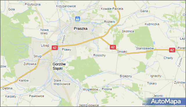 mapa Rosochy gmina Praszka, Rosochy gmina Praszka na mapie Targeo