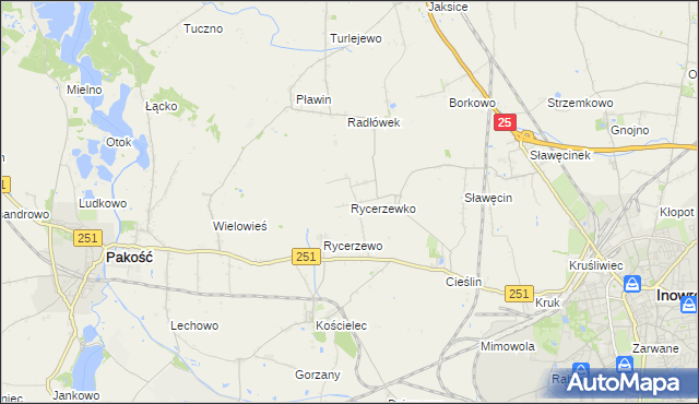 mapa Rycerzewko gmina Pakość, Rycerzewko gmina Pakość na mapie Targeo