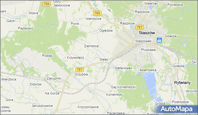 mapa Sielec gmina Staszów, Sielec gmina Staszów na mapie Targeo
