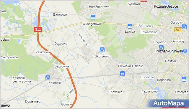 mapa Skórzewo gmina Dopiewo, Skórzewo gmina Dopiewo na mapie Targeo