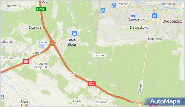 mapa Trzciniec gmina Białe Błota, Trzciniec gmina Białe Błota na mapie Targeo