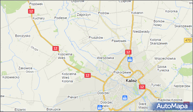 mapa Warszówka gmina Blizanów, Warszówka gmina Blizanów na mapie Targeo
