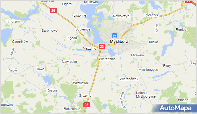 mapa Wierzbnica gmina Myślibórz, Wierzbnica gmina Myślibórz na mapie Targeo