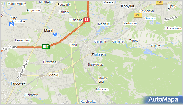 mapa Zielonka powiat wołomiński, Zielonka powiat wołomiński na mapie Targeo