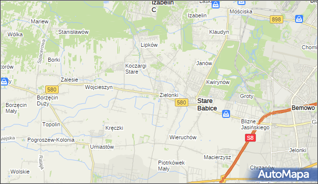 mapa Zielonki gmina Stare Babice, Zielonki gmina Stare Babice na mapie Targeo