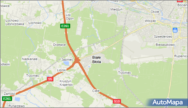 mapa Białe Błota powiat bydgoski, Białe Błota powiat bydgoski na mapie Targeo