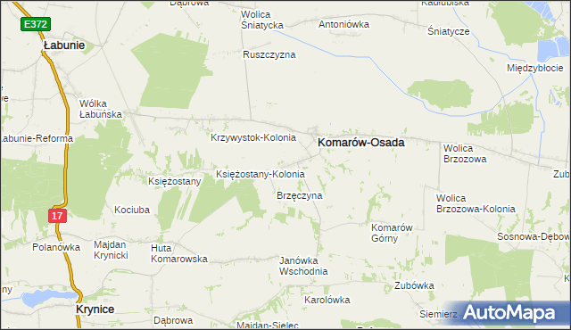 mapa Komarów-Wieś, Komarów-Wieś na mapie Targeo