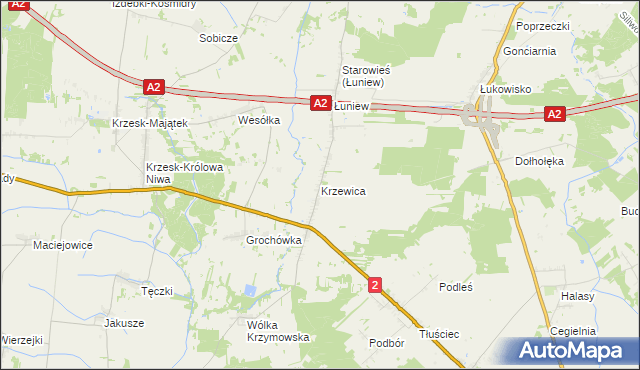 mapa Krzewica gmina Międzyrzec Podlaski, Krzewica gmina Międzyrzec Podlaski na mapie Targeo