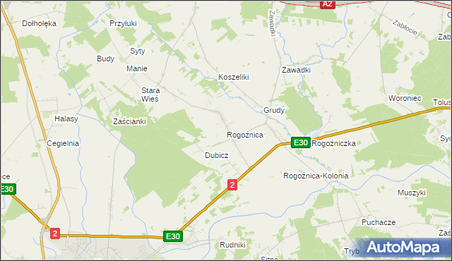 mapa Rogoźnica gmina Międzyrzec Podlaski, Rogoźnica gmina Międzyrzec Podlaski na mapie Targeo