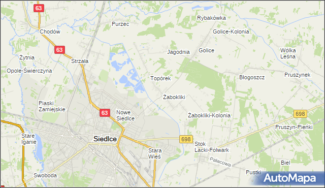 mapa Żabokliki gmina Siedlce, Żabokliki gmina Siedlce na mapie Targeo