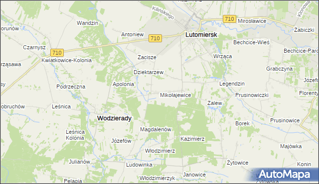 mapa Mikołajewice gmina Lutomiersk, Mikołajewice gmina Lutomiersk na mapie Targeo