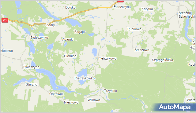 mapa Pietrzykowo gmina Koczała, Pietrzykowo gmina Koczała na mapie Targeo