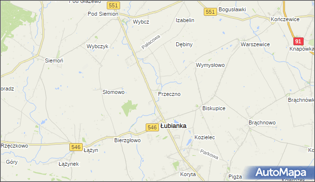 mapa Przeczno gmina Łubianka, Przeczno gmina Łubianka na mapie Targeo