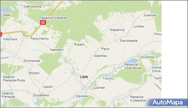 mapa Albertów gmina Lipie, Albertów gmina Lipie na mapie Targeo