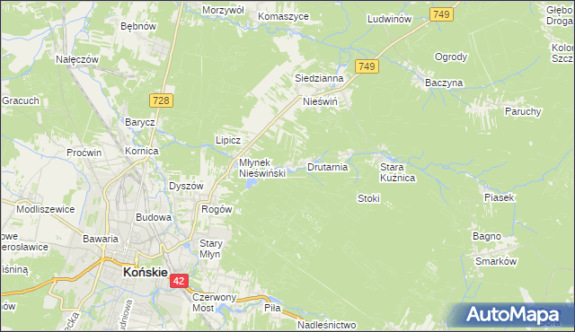 mapa Czysta gmina Końskie, Czysta gmina Końskie na mapie Targeo