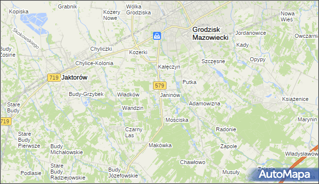 mapa Janinów gmina Grodzisk Mazowiecki, Janinów gmina Grodzisk Mazowiecki na mapie Targeo