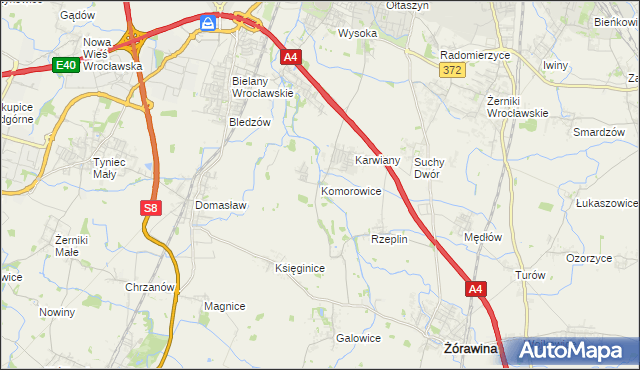 mapa Komorowice gmina Żórawina, Komorowice gmina Żórawina na mapie Targeo