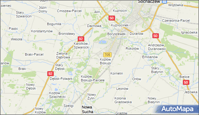 mapa Kozłów Biskupi, Kozłów Biskupi na mapie Targeo