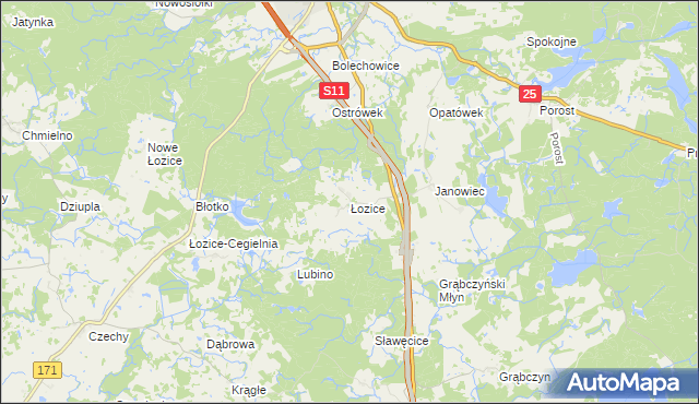 mapa Łozice gmina Bobolice, Łozice gmina Bobolice na mapie Targeo