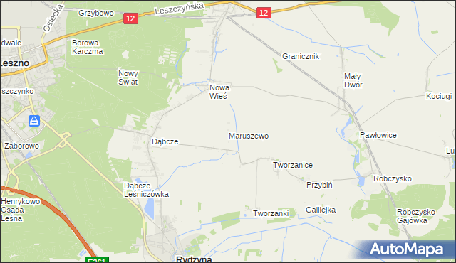 mapa Maruszewo gmina Rydzyna, Maruszewo gmina Rydzyna na mapie Targeo