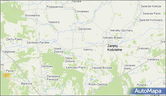 mapa Niemiry gmina Zaręby Kościelne, Niemiry gmina Zaręby Kościelne na mapie Targeo