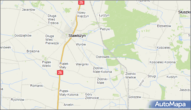 mapa Ostrówek gmina Stawiszyn, Ostrówek gmina Stawiszyn na mapie Targeo