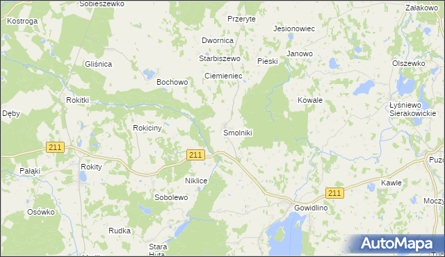 mapa Smolniki gmina Sierakowice, Smolniki gmina Sierakowice na mapie Targeo