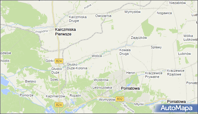 mapa Wolica-Kolonia gmina Karczmiska, Wolica-Kolonia gmina Karczmiska na mapie Targeo