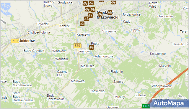 mapa Adamowizna gmina Grodzisk Mazowiecki, Adamowizna gmina Grodzisk Mazowiecki na mapie Targeo