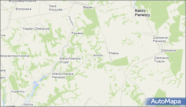 mapa Antolin gmina Modliborzyce, Antolin gmina Modliborzyce na mapie Targeo