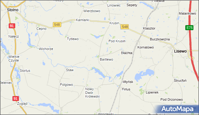mapa Bartlewo gmina Lisewo, Bartlewo gmina Lisewo na mapie Targeo