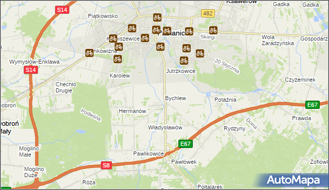 mapa Bychlew, Bychlew na mapie Targeo