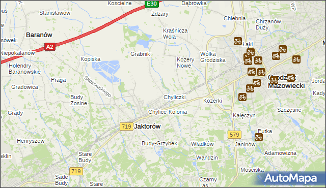 mapa Chyliczki gmina Jaktorów, Chyliczki gmina Jaktorów na mapie Targeo