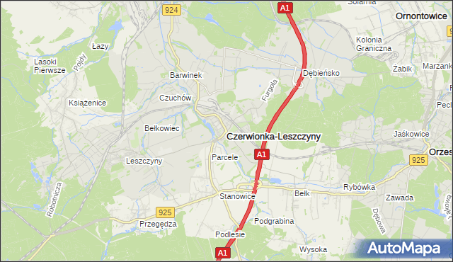 mapa Czerwionka-Leszczyny, Czerwionka-Leszczyny na mapie Targeo