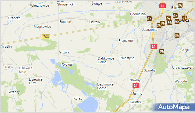 mapa Dąbkowice Dolne, Dąbkowice Dolne na mapie Targeo
