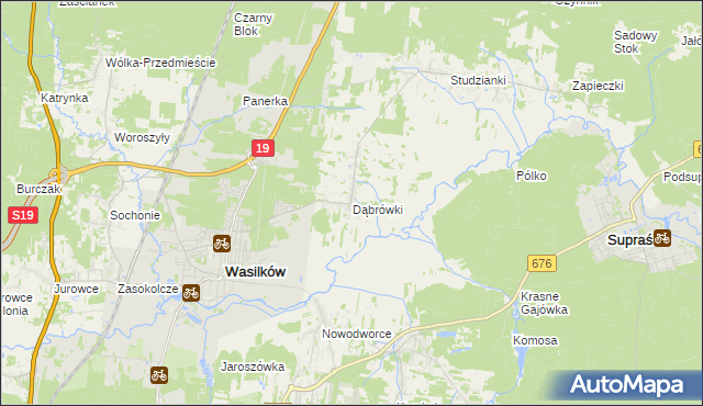 mapa Dąbrówki gmina Wasilków, Dąbrówki gmina Wasilków na mapie Targeo