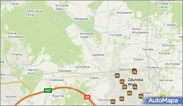 mapa Izabelów gmina Zduńska Wola, Izabelów gmina Zduńska Wola na mapie Targeo