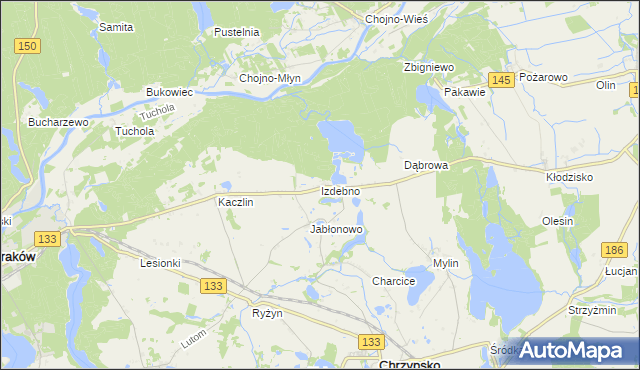 mapa Izdebno gmina Sieraków, Izdebno gmina Sieraków na mapie Targeo