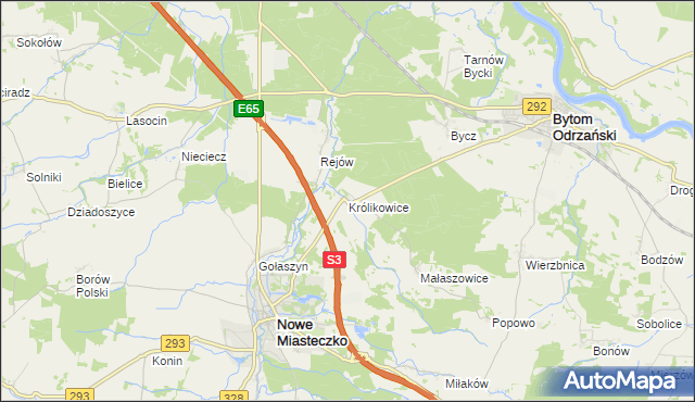 mapa Królikowice gmina Bytom Odrzański, Królikowice gmina Bytom Odrzański na mapie Targeo