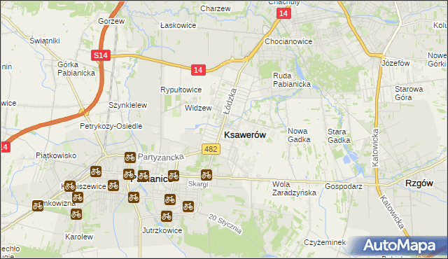 mapa Ksawerów powiat pabianicki, Ksawerów powiat pabianicki na mapie Targeo