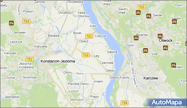 mapa Łęg gmina Konstancin-Jeziorna, Łęg gmina Konstancin-Jeziorna na mapie Targeo