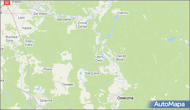 mapa Leśny Dwór gmina Osieczna, Leśny Dwór gmina Osieczna na mapie Targeo