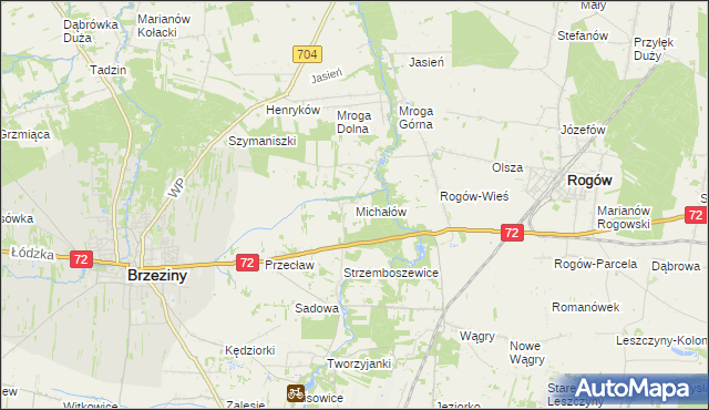 mapa Michałów gmina Brzeziny, Michałów gmina Brzeziny na mapie Targeo