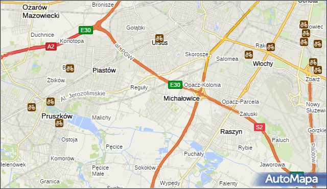 mapa Michałowice powiat pruszkowski, Michałowice powiat pruszkowski na mapie Targeo