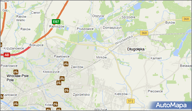 mapa Mirków gmina Długołęka, Mirków gmina Długołęka na mapie Targeo