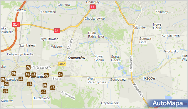 mapa Nowa Gadka gmina Ksawerów, Nowa Gadka gmina Ksawerów na mapie Targeo