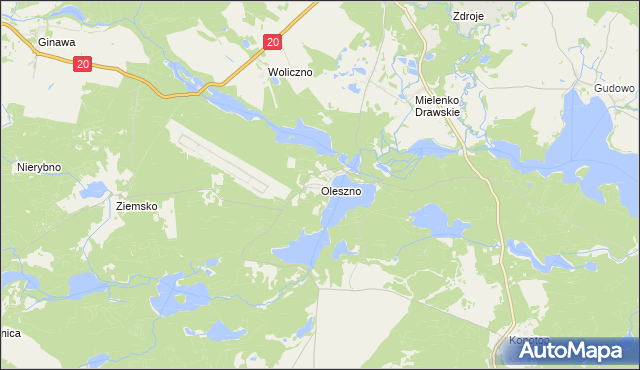 mapa Oleszno gmina Drawsko Pomorskie, Oleszno gmina Drawsko Pomorskie na mapie Targeo