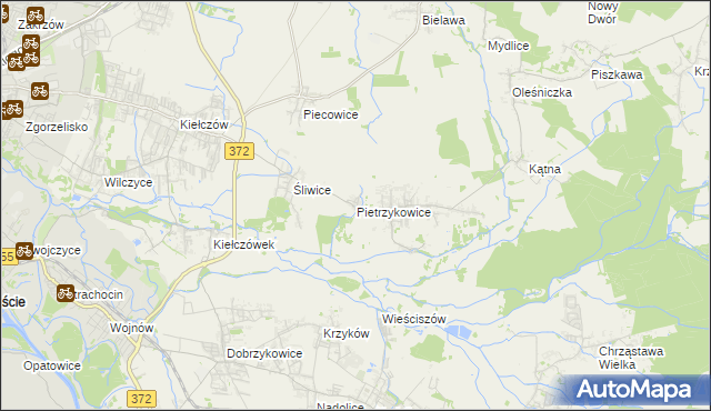 mapa Pietrzykowice gmina Długołęka, Pietrzykowice gmina Długołęka na mapie Targeo