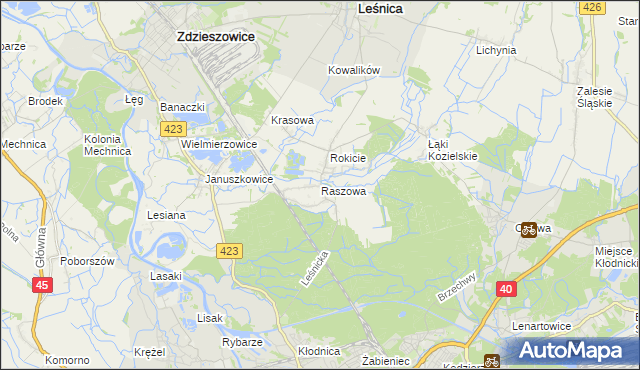 mapa Raszowa gmina Leśnica, Raszowa gmina Leśnica na mapie Targeo