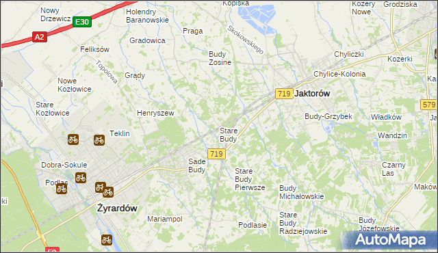 mapa Stare Budy gmina Jaktorów, Stare Budy gmina Jaktorów na mapie Targeo